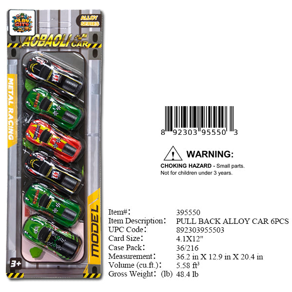 4.1X12"6PC PULL BACK METALSPORT CARS