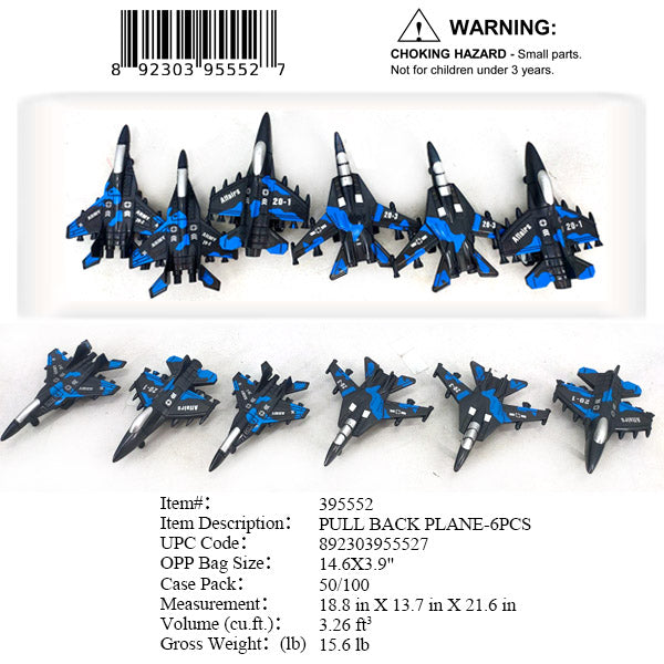 6PC PULL BACK BLK AIRPLANE