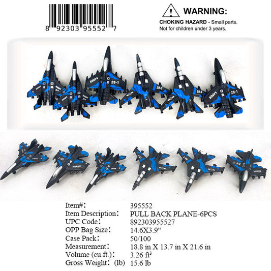 6PC PULL BACK BLK AIRPLANE