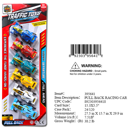 15.3X5.5"6PC PULL BACK F1 RACER CAR