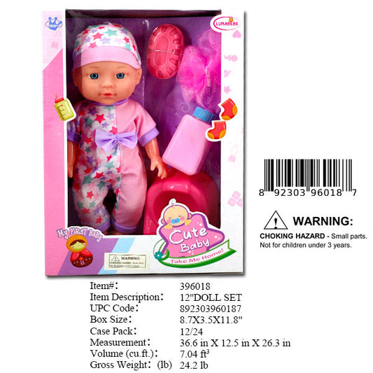 8.7X3.5X11.8"12"NEW BORN BABY DOLL PLAY SET WBX