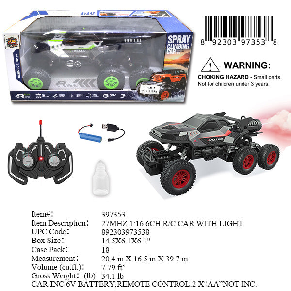 14.5X6.1X6.1"B/O R/C 1:16 6CH TRUCK+MIST SPRAY