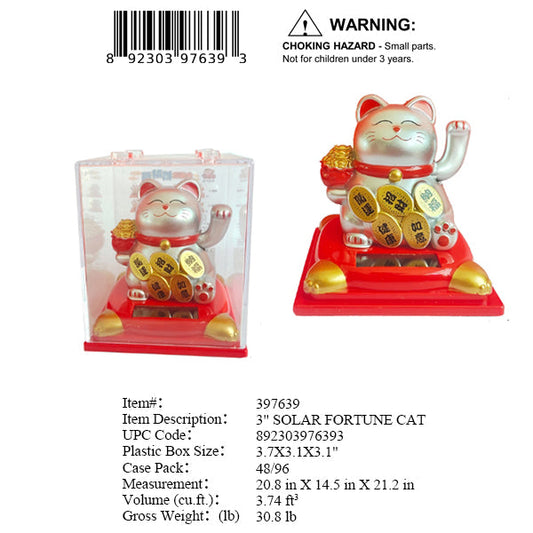 3.7X3.1X3.1"3"SOLAR FORTUNE LUCKY CAT