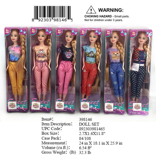 2.7X1.6X11.8"11"LONG HAIR DOLL SET