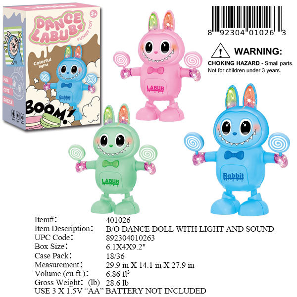 6.1X4X9.2"B/O IC DANCING MONSTER BUNNY