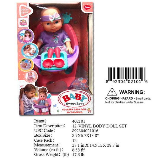 8.7X6.7X13.8"12"BABY DOLL & FEEDING CHAIR SET