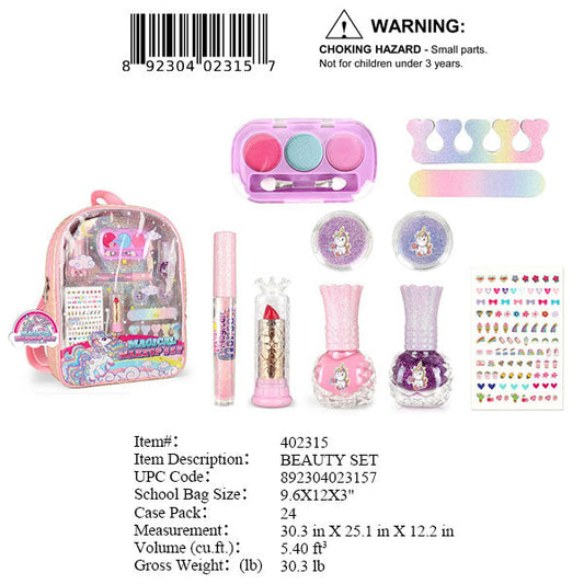 9.6X12X3"GIRLS MAKE UP SET IN  BACK PACK