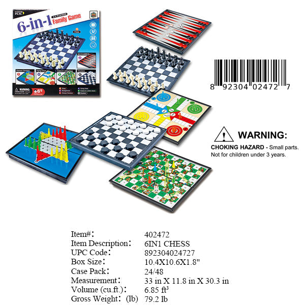 10.4X10.6X1.8"6IN1 CHESS FAMILY GAME
