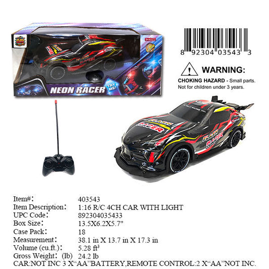 13.5X6.2X5.7"R/C 4CH SPORT CAR WITH NEON LIGHT