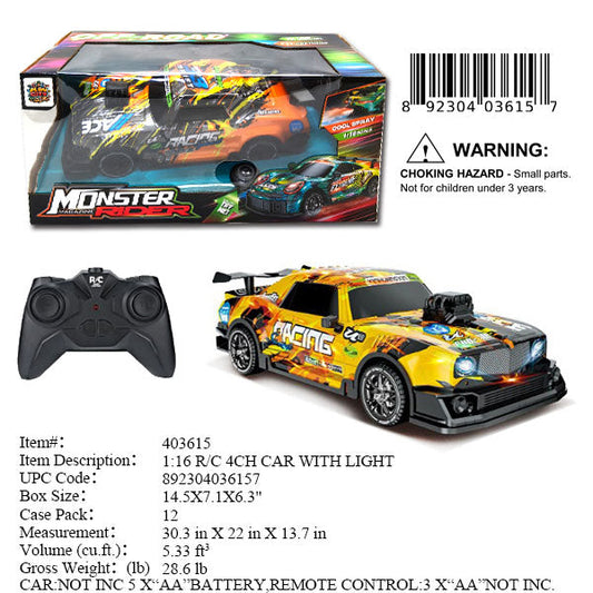 14.5X7.1X6.3"1:16 4CH RC MONSTER RACER CAR