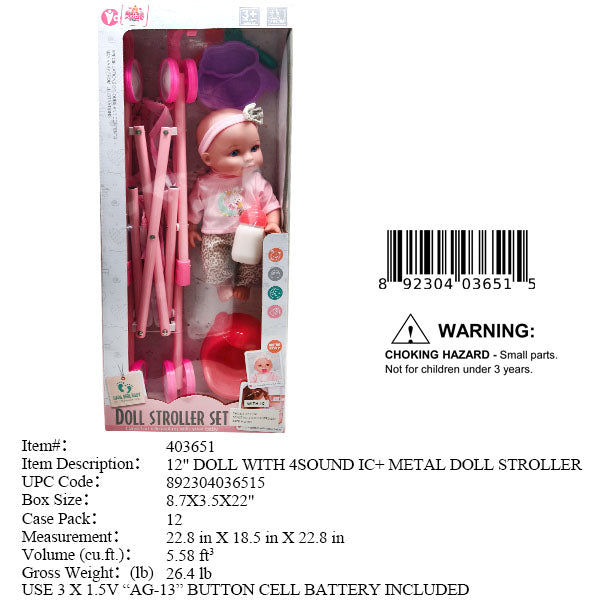 8.7X3.5X22"12"IC BABY DOLL & DOLL STROLLER