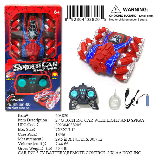 7X3X13.1"10CH RC SPIDER STUNT CAR+MIST SPRAY