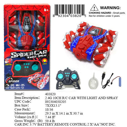 7X3X13.1"10CH RC SPIDER STUNT CAR+MIST SPRAY