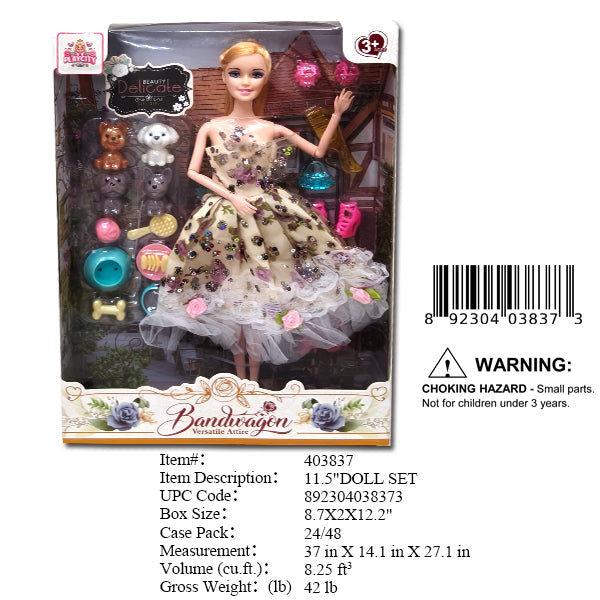 8.7X2X12.2"11.5"GIRL DOLL+PET CARE SET