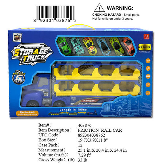 19.7X3.9X11.8"FRICTION CAR CARRIER TRUCK+6 CAR SET