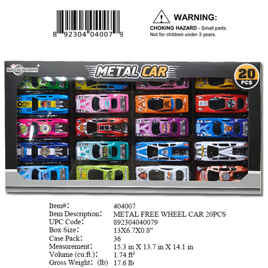 13X6.7X0.8"20PC METAL CAR SET