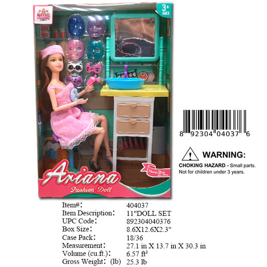 8.6X12.6X2.3"11"ARIANA DOLL BEAUTY CARE  PLAYSET