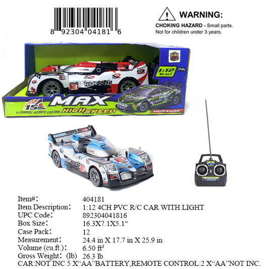 16.3X7.1X5.1"1:12 R/C 4CH SPORT CAR