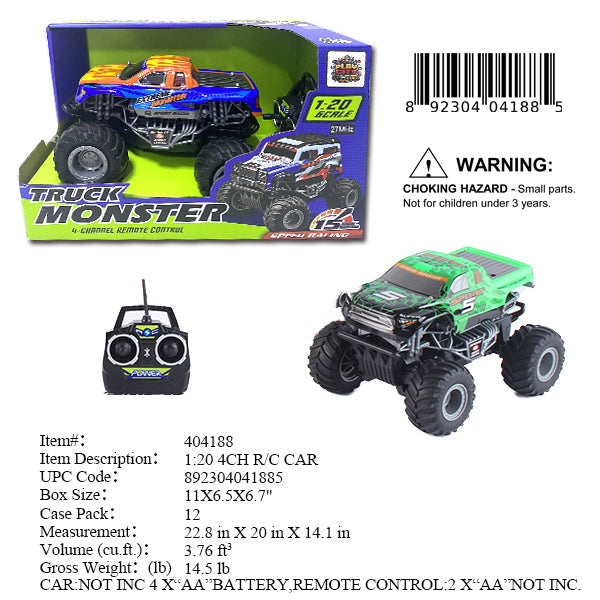 11X6.5X6.7"1:20 R/C 4CH MONSTER TRUCK