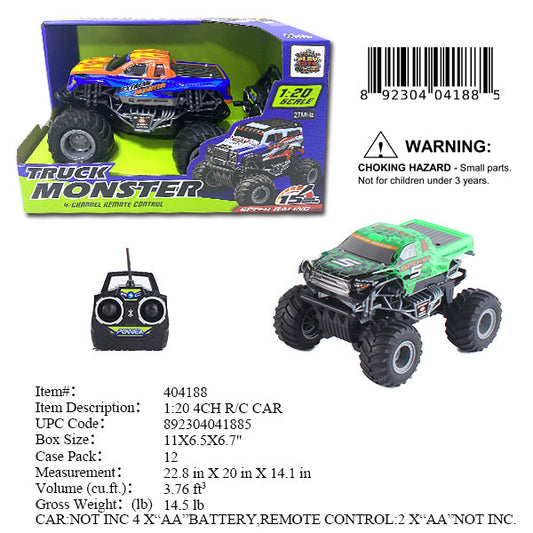 11X6.5X6.7"1:20 R/C 4CH MONSTER TRUCK