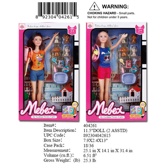 7.9X2.4X12"11"MEBEX GIRL DOLL & PET CARE SET