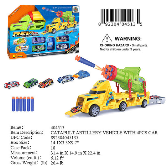 14.1X3.3X9.7"4PC CAR CARRIER TRUCK+SOFT DART SHOOT