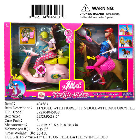 22X3.9X13.6"2 PC 11"GIRL DOLL RIDE ON SCOOTER & HO