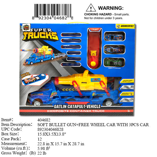15.8X3.5X13.8"3PC CAR CARRIER TRUCK+SOFT DART SHOO