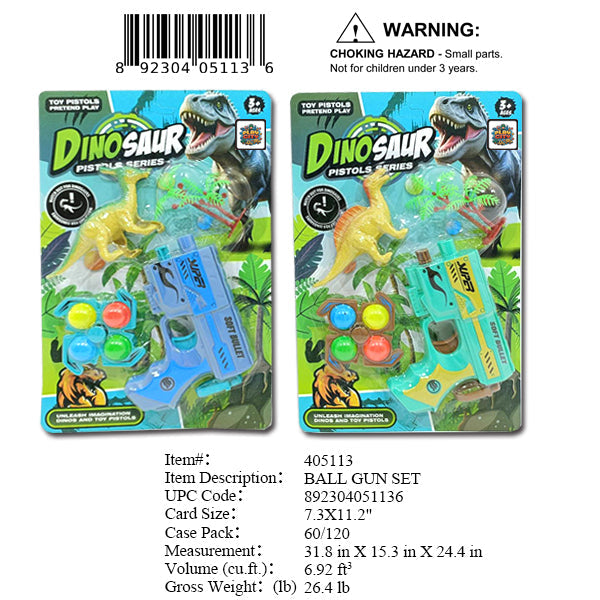 7.3X11.2"DINOSAUR HUNT BALL GUN SET