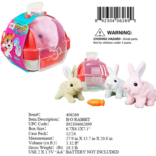 6.7X6.1X7.1"B/O IC PLUSH RABBIT & CARRY BOX