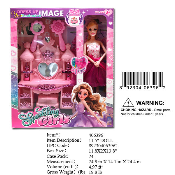 11.8X2X13.8"11.5"SPARKLING GIRL DOLL PLAY SET