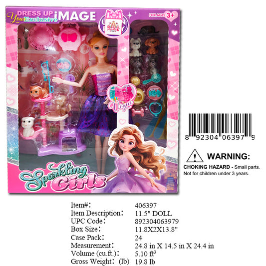 11.8X2X13.8"11.5"SPARKLING GIRL DOLL PLAY SET