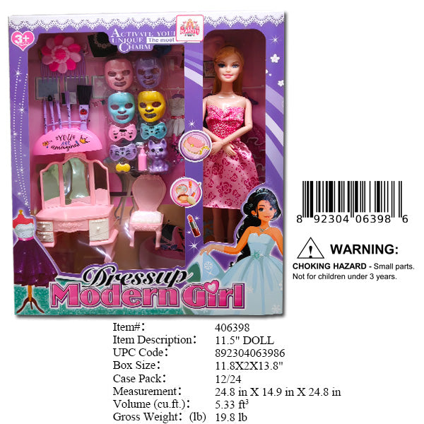 11.8X2X13.8"11.5"DOLL DRESSUP MODERN GIRL