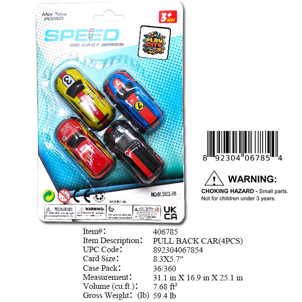 8.3X5.7"4PC METAL P/B CARS