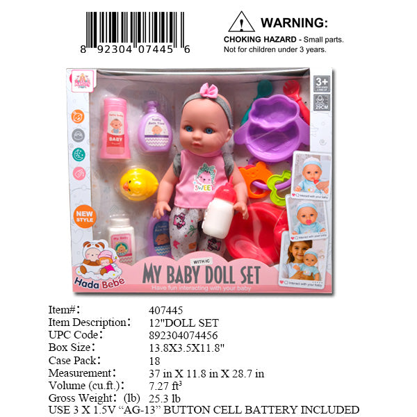 13.8X3.5X11.8"12"BABY DOLL PLAY SET
