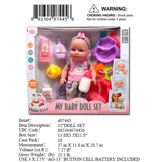 13.8X3.5X11.8"12"BABY DOLL PLAY SET