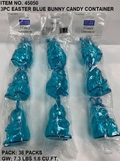 3PC EASTER BLUE BUNNY CANDY  CONTAINER