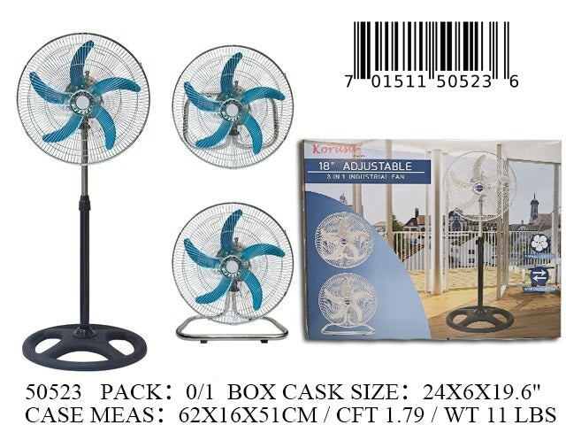 18"KORUSA 3IN1 5 BLADE IND'L FAN