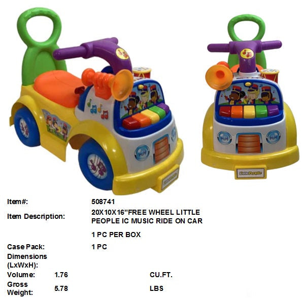 20X10X16"FREE WHEEL LITTLE PEOPLE IC MUSIC RIDE ON