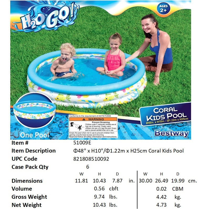 H2OGO! 48X10" CORAL KIDS POOL