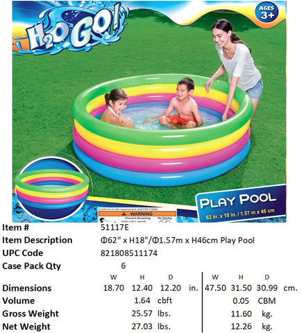 H2OGO! 62X18"4RING RAINBOW PLAY POOL