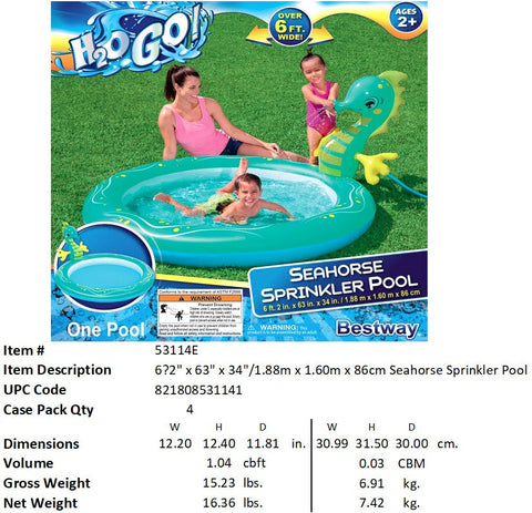 H2OGO! 74X63X34"SEASHORSE SPRINKLER POOL