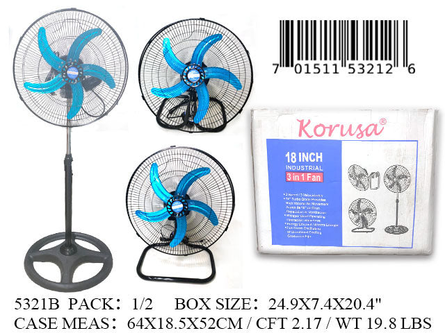 18"3IN1 KORUSA 5 BLADE IND'L FAN