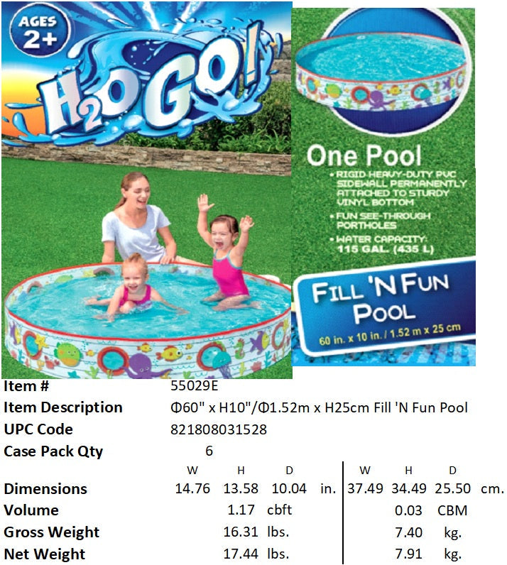 BESTWAY 5FTX10" FILL N FUN SPARKING SEA POOL