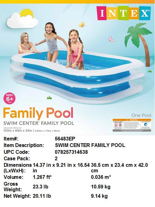 103X69X22"INTEX SWIM CENTER FAMILY POOL