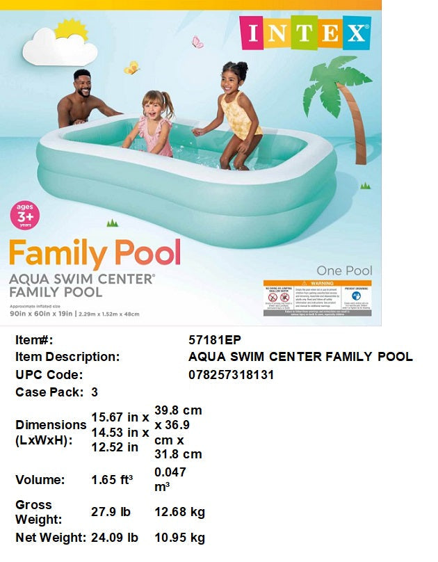 90X60X19"INTEX AQUA SWIM CENTER FAMILY POOL