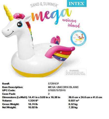 99X64X57"INTEX MEGA UNICORN ISLAND FLOAT