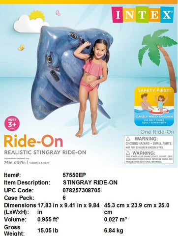 74X57"INTEX INFLATABLE STINGRAY RIDE-ON