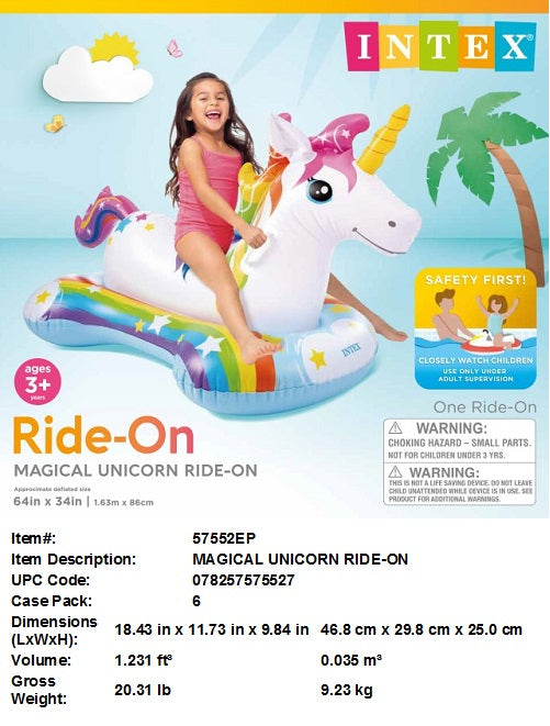 64X34"INTEX UNICORN RIDE ON