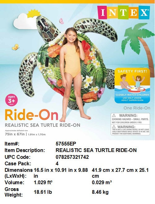 75X67"INTEX INFLATABLE SEA TURTLE RIDE ON